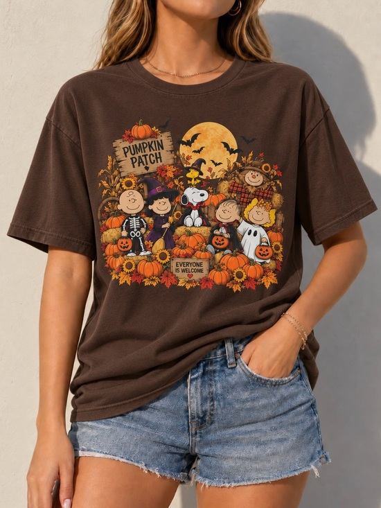Gildan Tops - Dark chocolate Snoopy Pumpkin Patch Spooky Fall Aesthetic Womens Tee Shirt